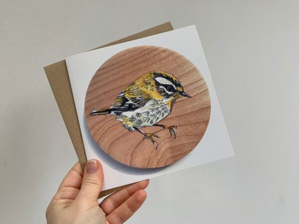 Tiny Goldcrest on wood Greetings Card - Image 4
