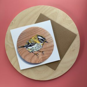 Tiny Goldcrest on wood Greetings Card
