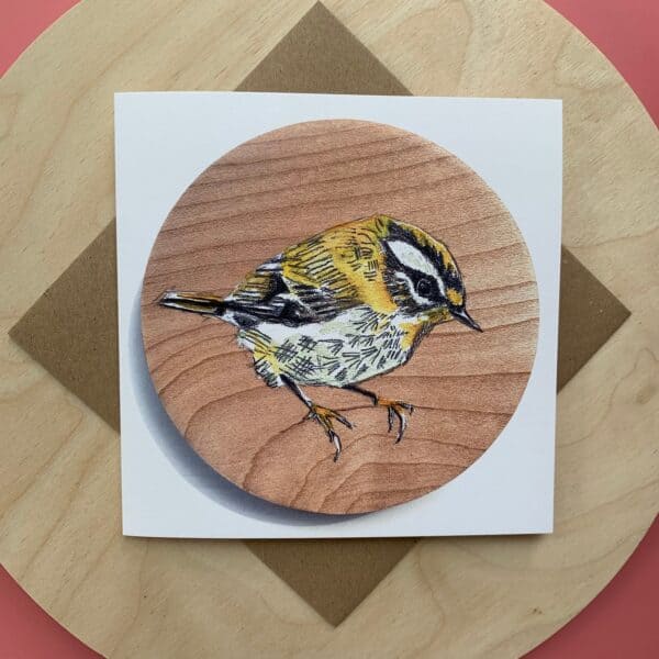 Tiny Goldcrest on wood Greetings Card - Image 6