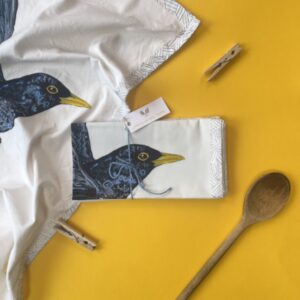 BRIGHT EYED BLACKBIRD organic cotton Tea Towel