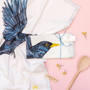 BRIGHT EYED BLACKBIRD organic cotton Tea Towel