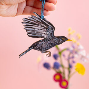 Big-Hearted Blackbird Birdie in Flight Decoration
