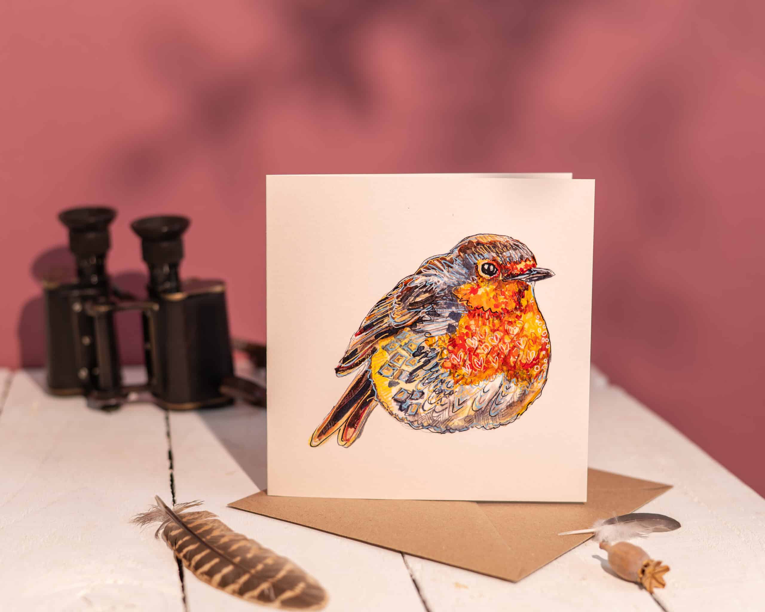 Blushing Robin Greetings Card