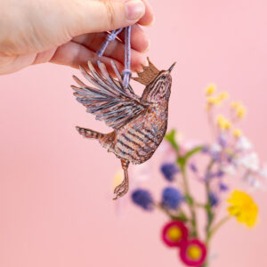 King of Birds (Wren in crown) Festive Birdie in Flight Decoration